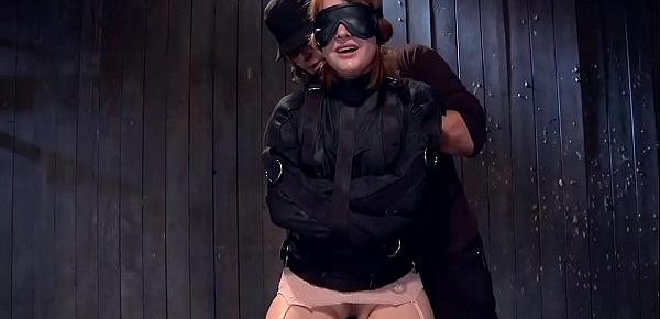  Blindfolded redhead sub in strait jacket